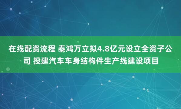 在线配资流程 泰鸿万立拟4.8亿元设立全资子公司 投建汽车车身结构件生产线建设项目